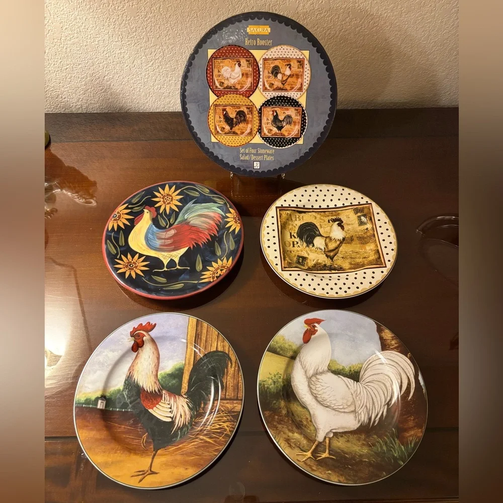 Mixed Set of Decorative Rooster Chicken Dessert‎ Plates